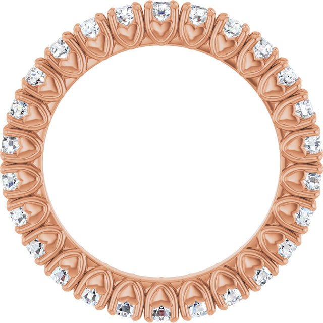 14K Gold Round Lab-Grown Diamond Hidden Heart Eternity Band - 2.5mm Stones - Rose Gold - view 7
