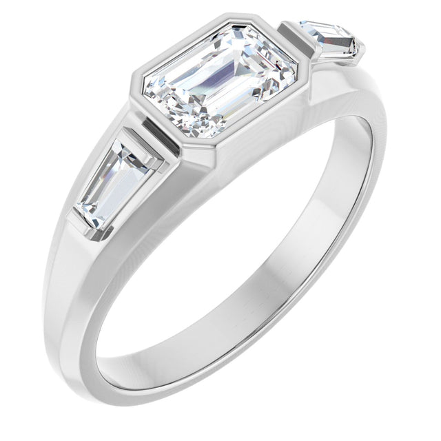 Platinum Emerald Lab-Grown Diamond Three-Stone Band - 7/8-1 1/2 CTW