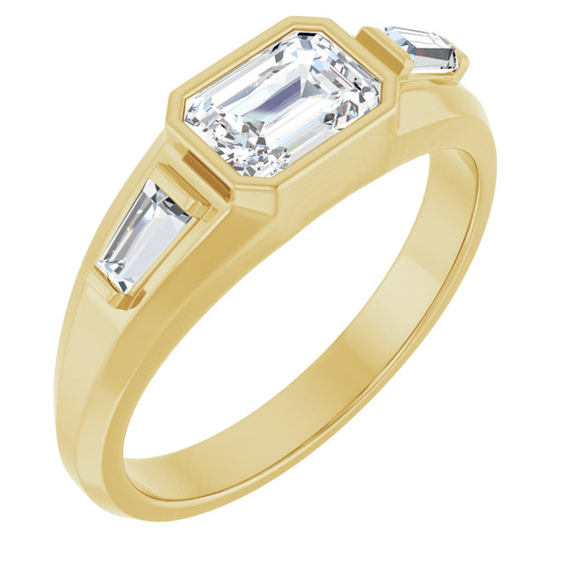 14K Gold Emerald Lab-Grown Diamond Three-Stone Band - 7/8-1 1/2 CTW - Yellow Gold