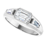 Platinum Emerald Lab-Grown Diamond Three-Stone Band - 7/8-1 1/2 CTW - view 5