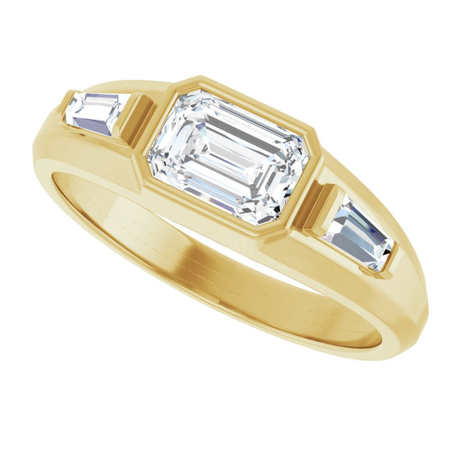 14K Gold Emerald Lab-Grown Diamond Three-Stone Band - 7/8-1 1/2 CTW - Yellow Gold - view 5