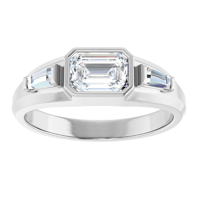 14K Gold Emerald Lab-Grown Diamond Three-Stone Band - 7/8-1 1/2 CTW - White Gold - view 3