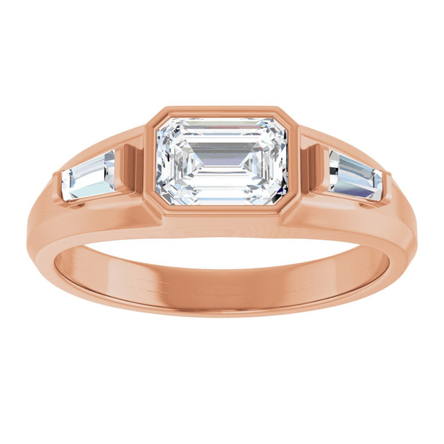 14K Gold Emerald Lab-Grown Diamond Three-Stone Band - 7/8-1 1/2 CTW - Rose Gold - view 3