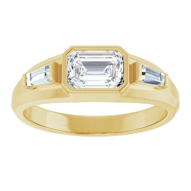 14K Gold Emerald Lab-Grown Diamond Three-Stone Band - 7/8-1 1/2 CTW - Yellow Gold - view 3