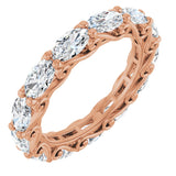 14K Gold Oval Natural Diamond Sculptural Eternity Band - 5x3mm Stones - Rose Gold