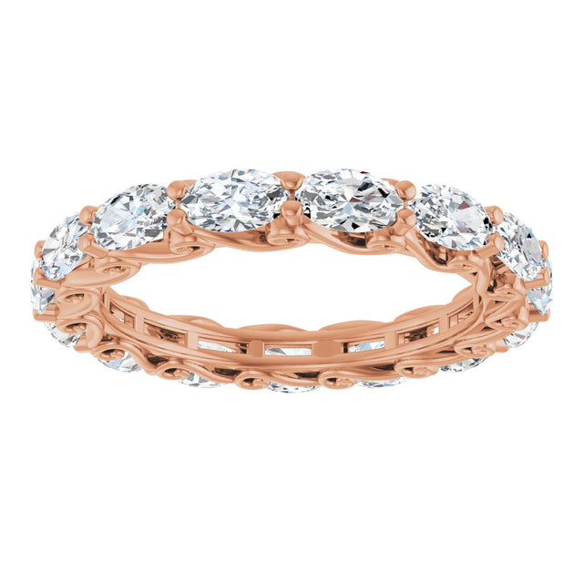 14K Gold Oval Lab-Grown Diamond Sculptural Eternity Band - 5x3mm Stones - Rose Gold - view 3
