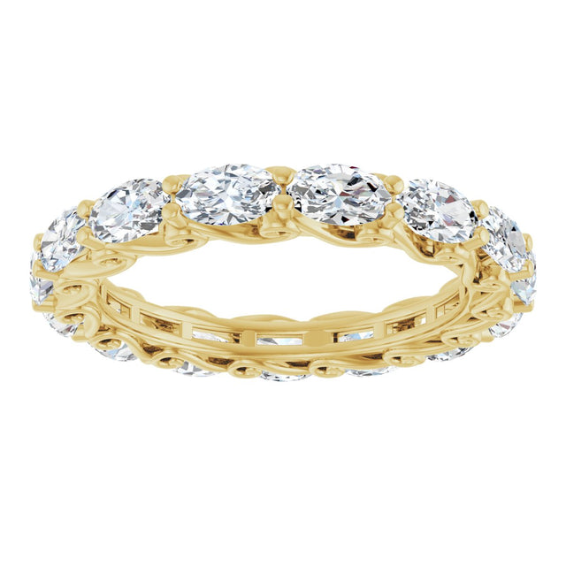 14K Gold Oval Natural Diamond Sculptural Eternity Band - 5x3mm Stones - Yellow Gold - view 3