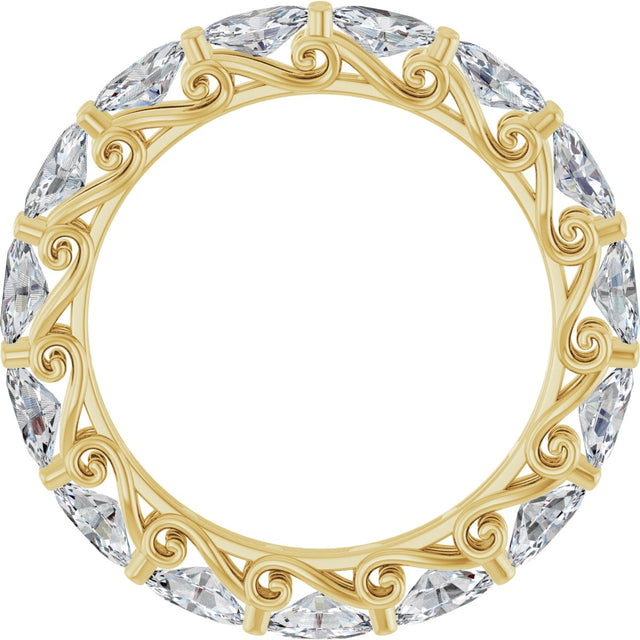 14K Gold Oval Natural Diamond Sculptural Eternity Band - 5x3mm Stones - Yellow Gold - view 2