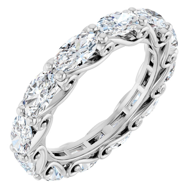 Platinum Oval Natural Diamond Sculptural Eternity Band - 5x3mm Stones