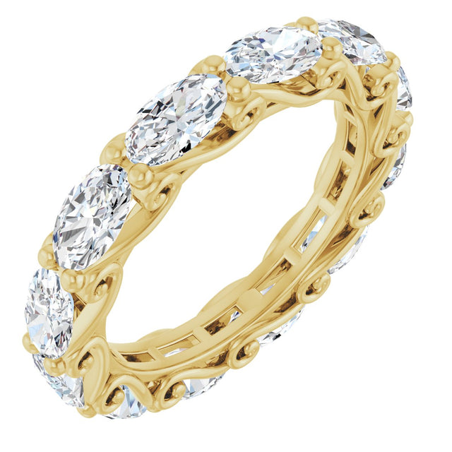 14K Gold Oval Natural Diamond Sculptural Eternity Band - 5x3mm Stones - Yellow Gold