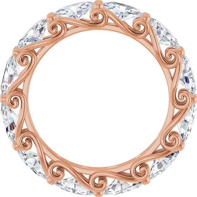 14K Gold Oval Natural Diamond Sculptural Eternity Band - 5x3mm Stones - Rose Gold - view 2