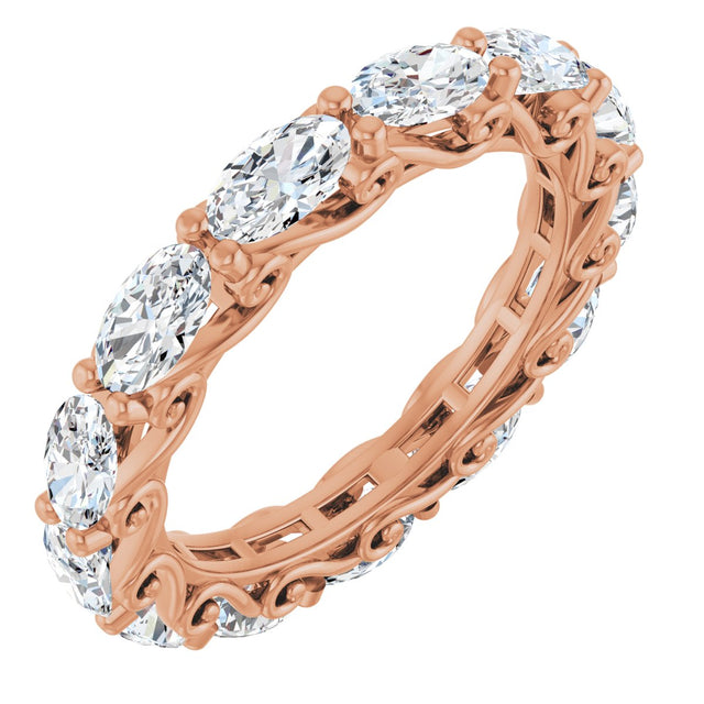 14K Gold Oval Natural Diamond Sculptural Eternity Band - 5x3mm Stones - Rose Gold