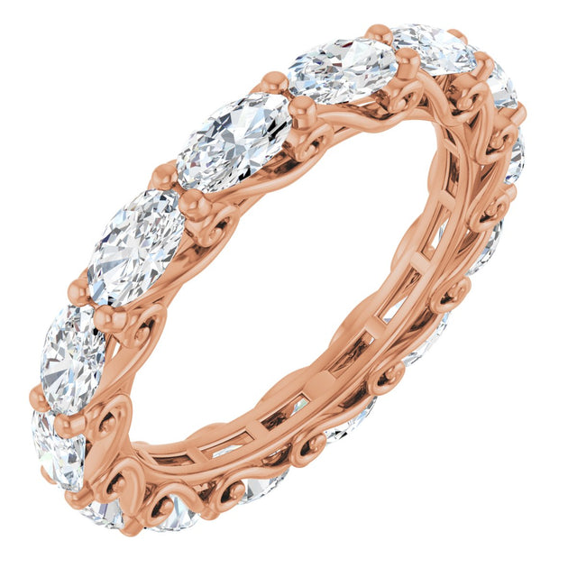 14K Gold Oval Lab-Grown Diamond Sculptural Eternity Band - 5x3mm Stones - Rose Gold