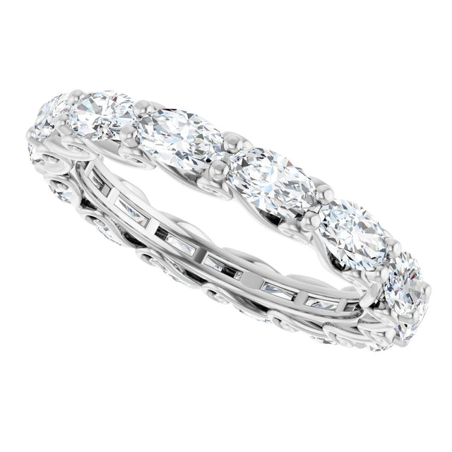 14K Gold Oval Lab-Grown Diamond Sculptural Eternity Band - 5x3mm Stones - White Gold - view 5