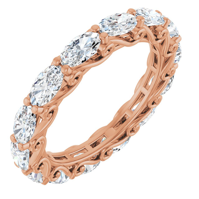 14K Gold Oval Lab-Grown Diamond Sculptural Eternity Band - 5x3mm Stones - Rose Gold
