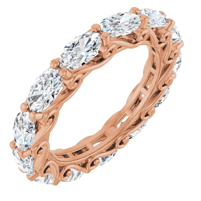 14K Gold Oval Lab-Grown Diamond Sculptural Eternity Band - 5x3mm Stones - Rose Gold