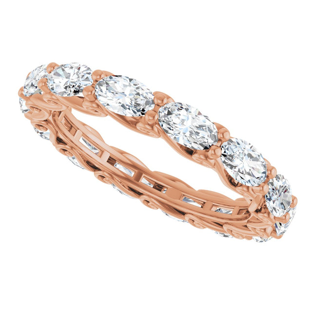 14K Gold Oval Lab-Grown Diamond Sculptural Eternity Band - 5x3mm Stones - Rose Gold - view 5