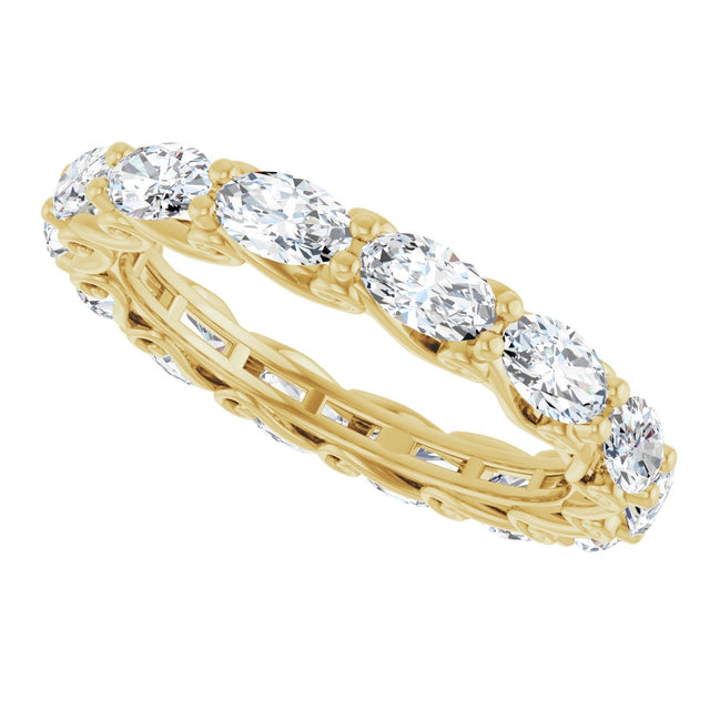 14K Gold Oval Natural Diamond Sculptural Eternity Band - 5x3mm Stones - Yellow Gold - view 5
