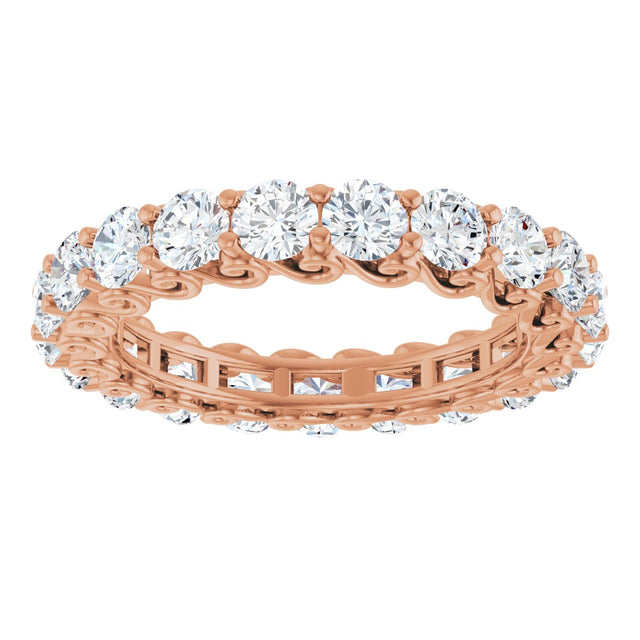 14K Gold Round Natural Diamond Sculptural Eternity Band - 3mm Stones - Rose Gold - view 3