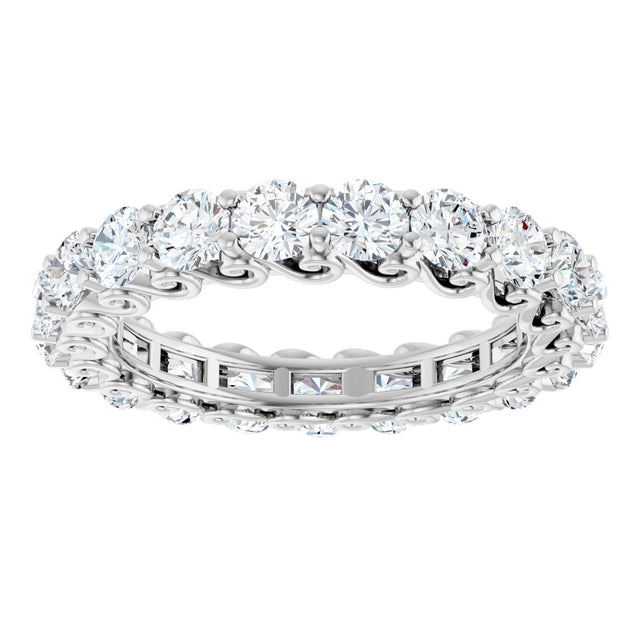 14K Gold Round Natural Diamond Sculptural Eternity Band - 3mm Stones - White Gold - view 3