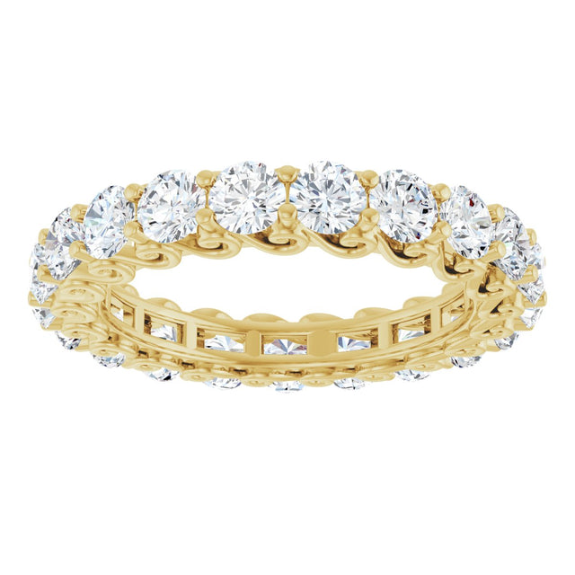 14K Gold Round Natural Diamond Sculptural Eternity Band - 3mm Stones - Yellow Gold - view 3