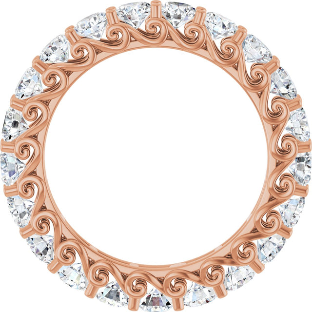 14K Gold Round Natural Diamond Sculptural Eternity Band - 3mm Stones - Rose Gold - view 2