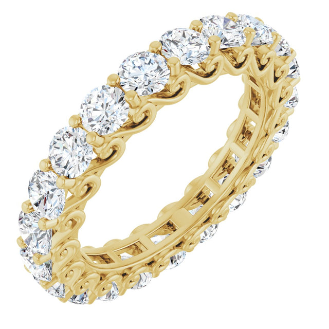 14K Gold Round Natural Diamond Sculptural Eternity Band - 3mm Stones - Yellow Gold