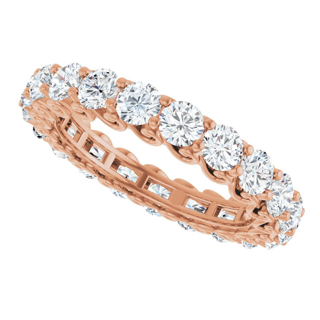 14K Gold Round Natural Diamond Sculptural Eternity Band - 3mm Stones - Rose Gold - view 5