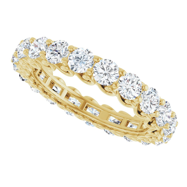 14K Gold Round Natural Diamond Sculptural Eternity Band - 3mm Stones - Yellow Gold - view 5