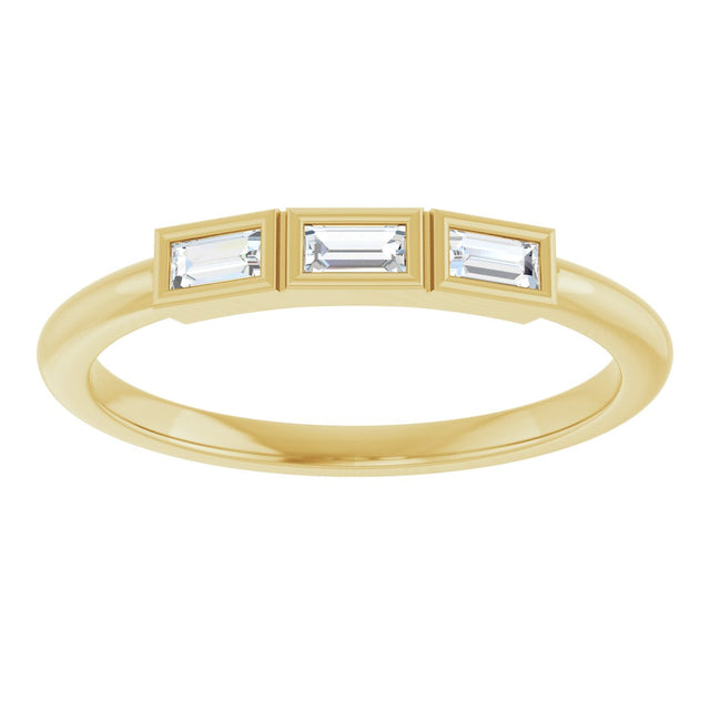14K Gold Straight Baguette Lab-Grown Diamond Bezel-Set Three-Stone Anniversary Band - 1/10-1/6 CTW - Yellow Gold - view 8