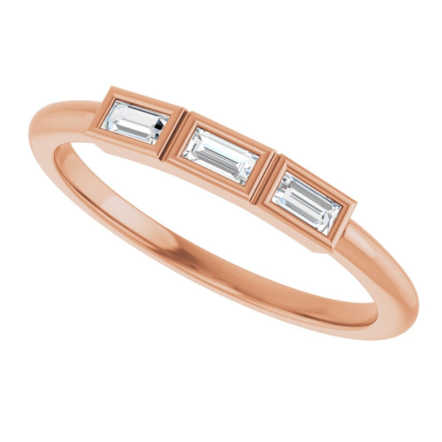 14K Gold Straight Baguette Lab-Grown Diamond Bezel-Set Three-Stone Anniversary Band - 1/10-1/6 CTW - Rose Gold - view 10