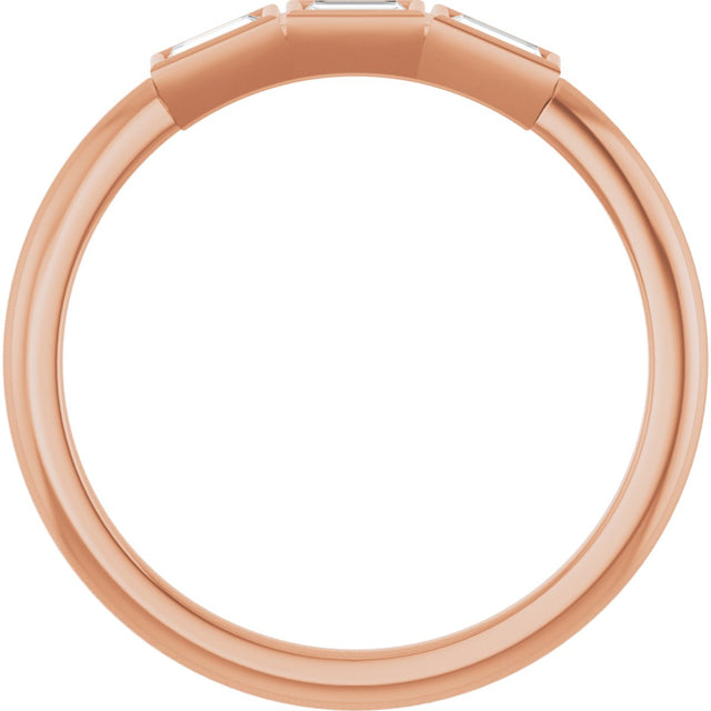 14K Gold Straight Baguette Lab-Grown Diamond Bezel-Set Three-Stone Anniversary Band - 1/10-1/6 CTW - Rose Gold - view 7