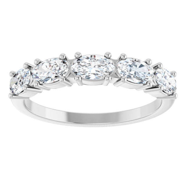 14K Gold Oval Natural Diamond Five-Stone Anniversary Band - 5x3mm Stones - White Gold - view 8