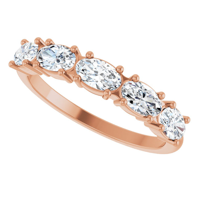 14K Gold Oval Natural Diamond Five-Stone Anniversary Band - 5x3mm Stones - Rose Gold - view 10