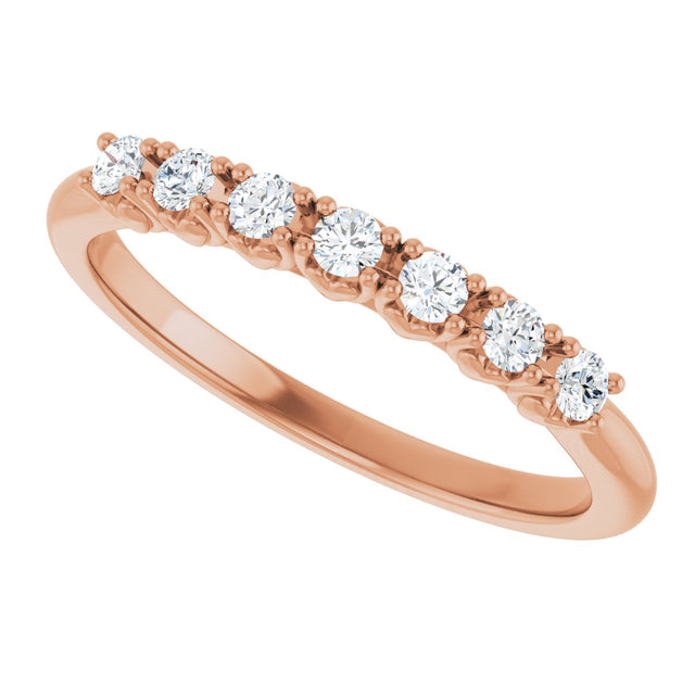 14K Gold Round Natural Diamond Seven-Stone Hidden Heart Anniversary Band - 1/5-5/8 CTW - Rose Gold - view 5