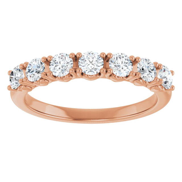 14K Gold Round Natural Diamond Seven-Stone Hidden Heart Anniversary Band - 1/5-5/8 CTW - Rose Gold - view 3