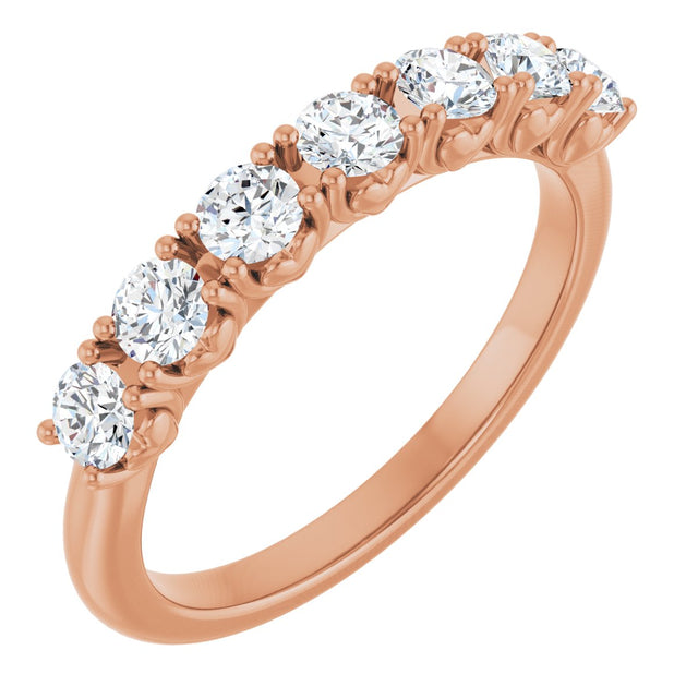 14K Gold Round Natural Diamond Seven-Stone Hidden Heart Anniversary Band - 1/5-5/8 CTW - Rose Gold