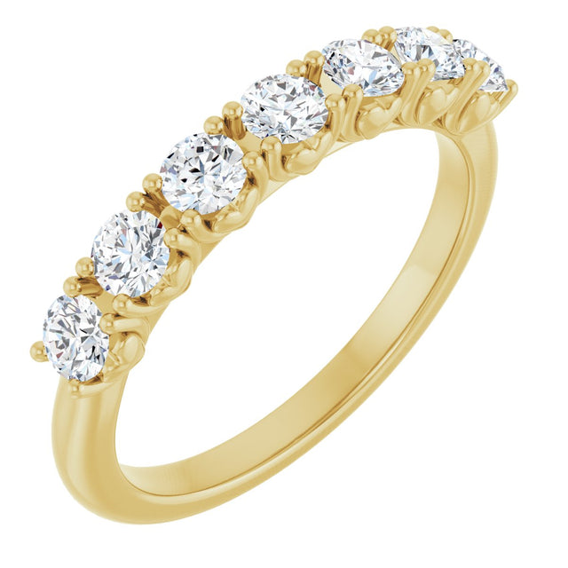 14K Gold Round Natural Diamond Seven-Stone Hidden Heart Anniversary Band - 1/5-5/8 CTW - Yellow Gold