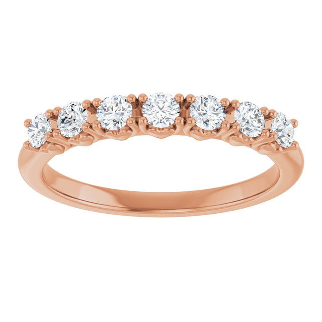 14K Gold Round Natural Diamond Seven-Stone Hidden Heart Anniversary Band - 1/5-5/8 CTW - Rose Gold - view 3