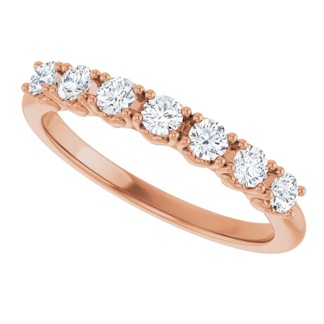 14K Gold Round Natural Diamond Seven-Stone Hidden Heart Anniversary Band - 1/5-5/8 CTW - Rose Gold - view 5