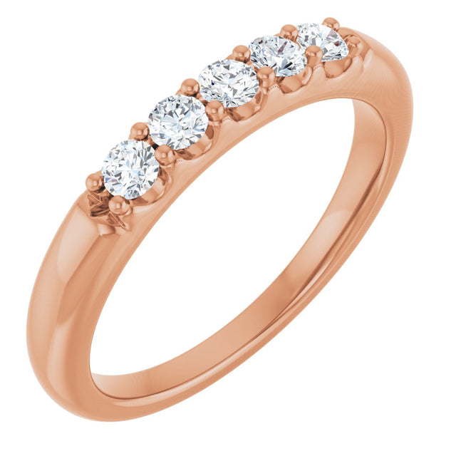 14K Gold Round Natural Diamond Five-Stone Anniversary Band - 1/6-1/2 CTW (Style 127347) - Rose Gold