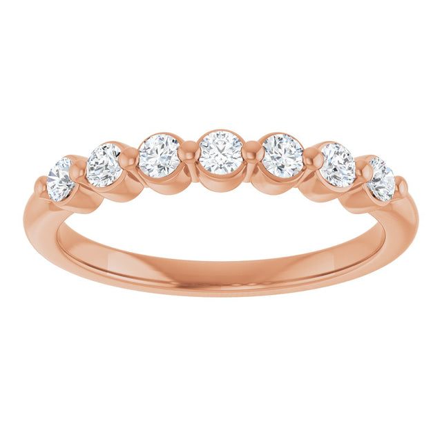 14K Gold Round Lab-Grown Diamond Shared-Prong Anniversary Band - Rose Gold - view 3