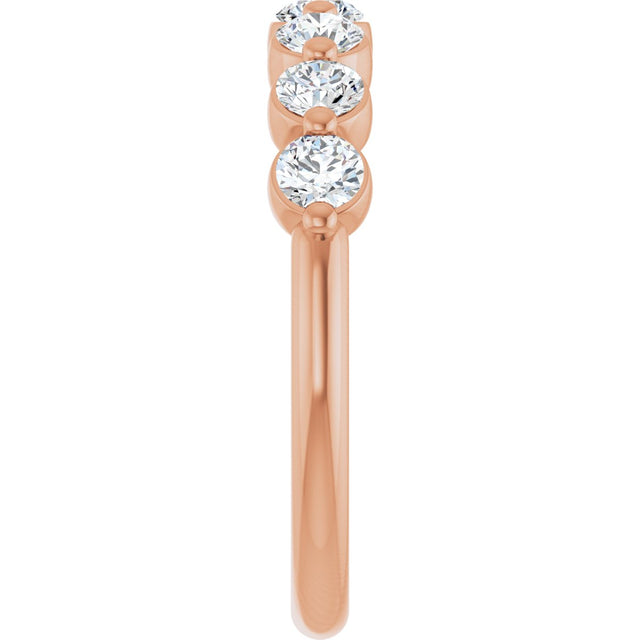 14K Gold Round Natural Diamond Shared-Prong Anniversary Band - Rose Gold - view 4