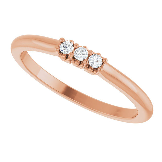 14K Gold Round Natural Diamond Three-Stone Anniversary Band - 06-08 CTW - Rose Gold - view 5