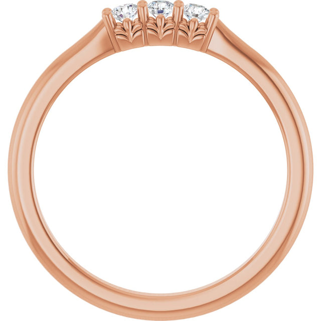 14K Gold Round Natural Diamond Three-Stone Anniversary Band - 1/6-05 CTW - Rose Gold - view 2