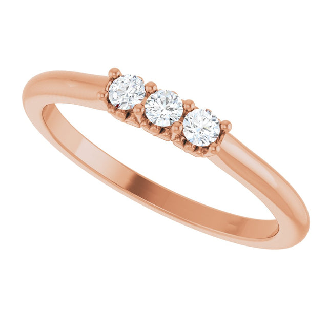 14K Gold Round Natural Diamond Three-Stone Anniversary Band - 1/6-05 CTW - Rose Gold - view 5