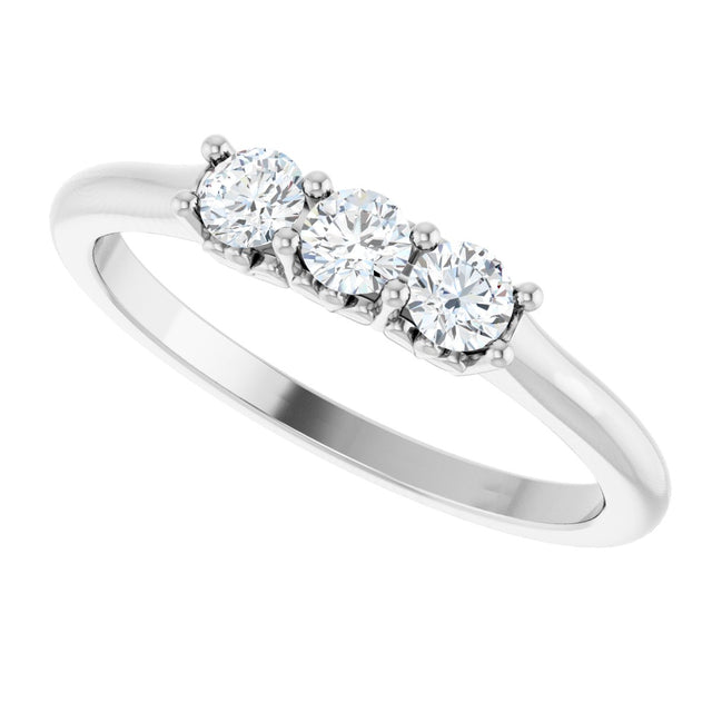 14K Gold Round Natural Diamond Three-Stone Anniversary Band - 1/6-05 CTW - White Gold - view 5