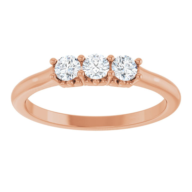 14K Gold Round Lab-Grown Diamond Three-Stone Anniversary Band - 1/8-05 CTW - Rose Gold - view 3