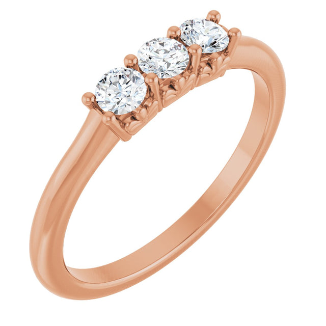 14K Gold Round Natural Diamond Three-Stone Anniversary Band - 1/6-05 CTW - Rose Gold
