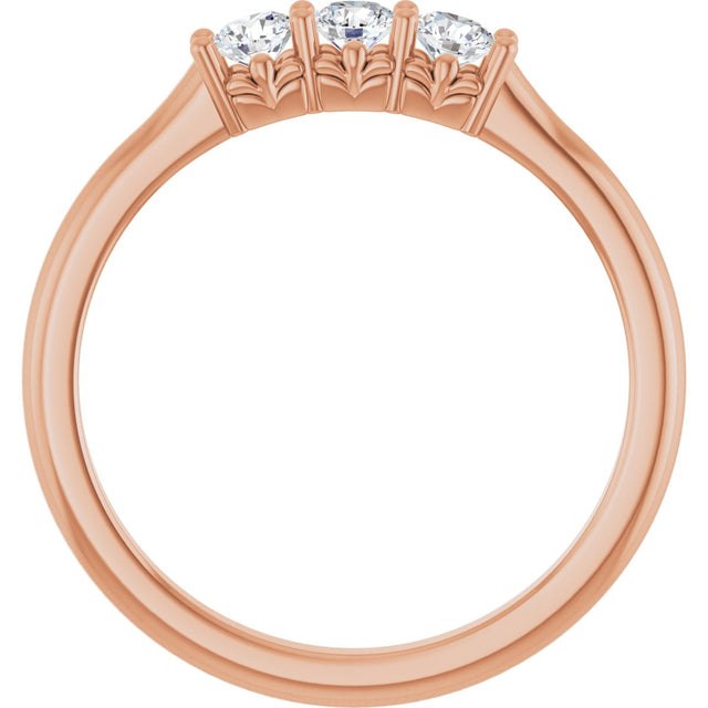 14K Gold Round Natural Diamond Three-Stone Anniversary Band - 1/6-05 CTW - Rose Gold - view 2